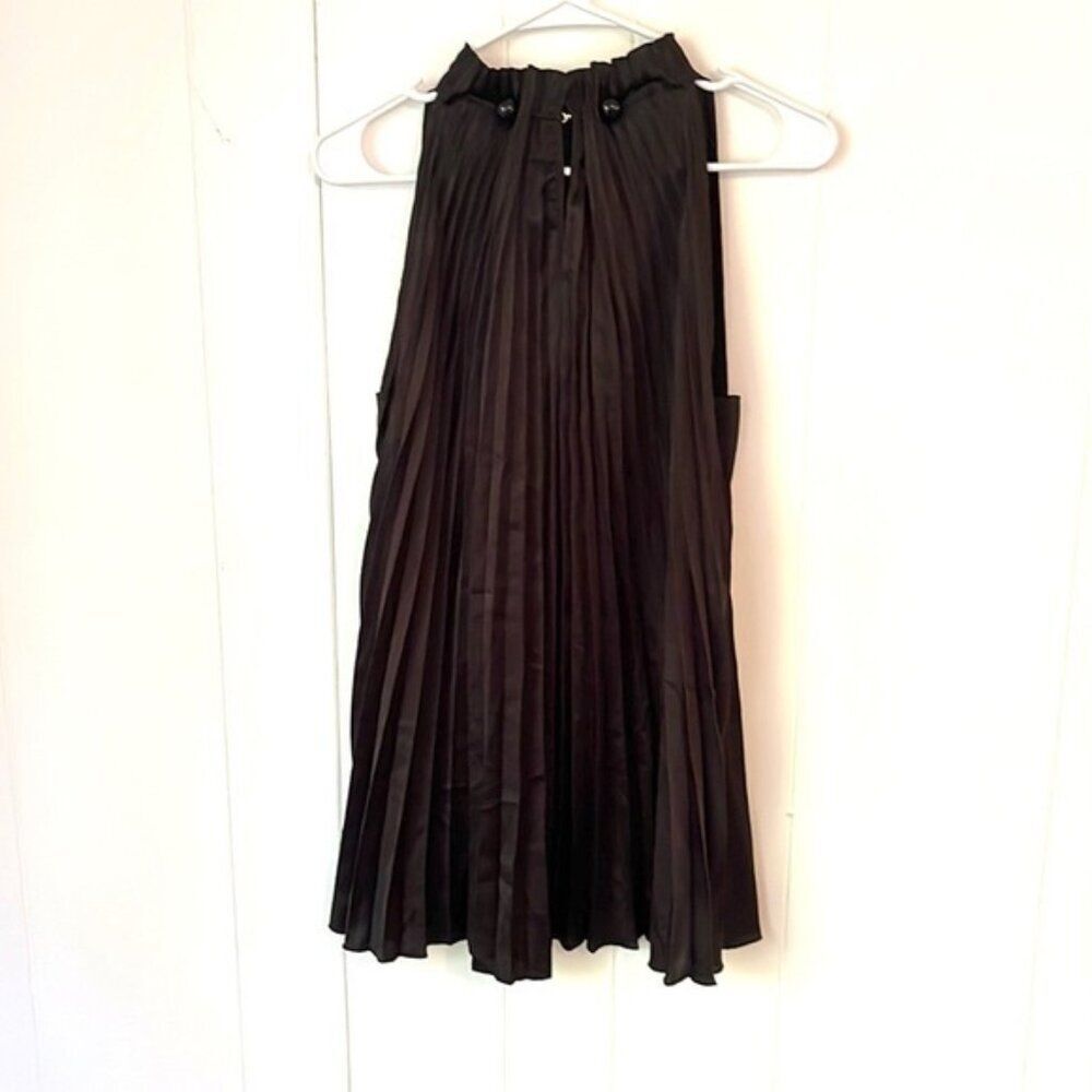 Jaspal Pleated Sleeveless Blouse | Black Beaded High Neck Top | Size Large